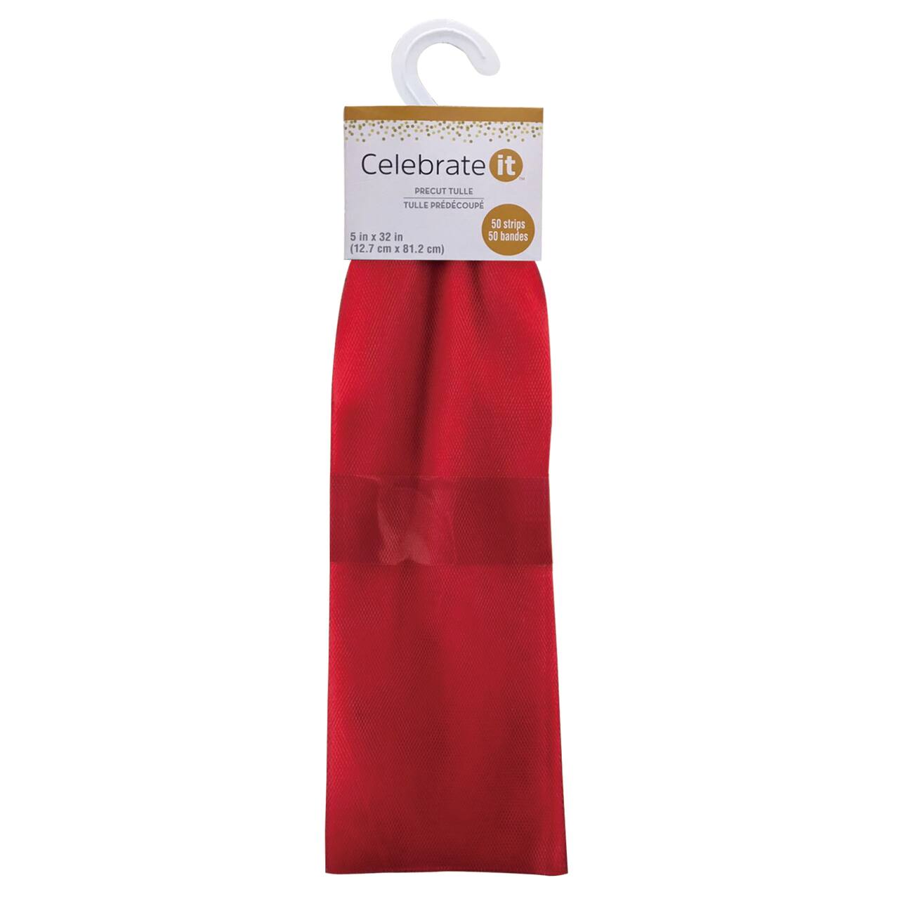 12 Packs: 50 ct. (600 total) Red Pre-Cut Tulle Strips by Celebrate It™
